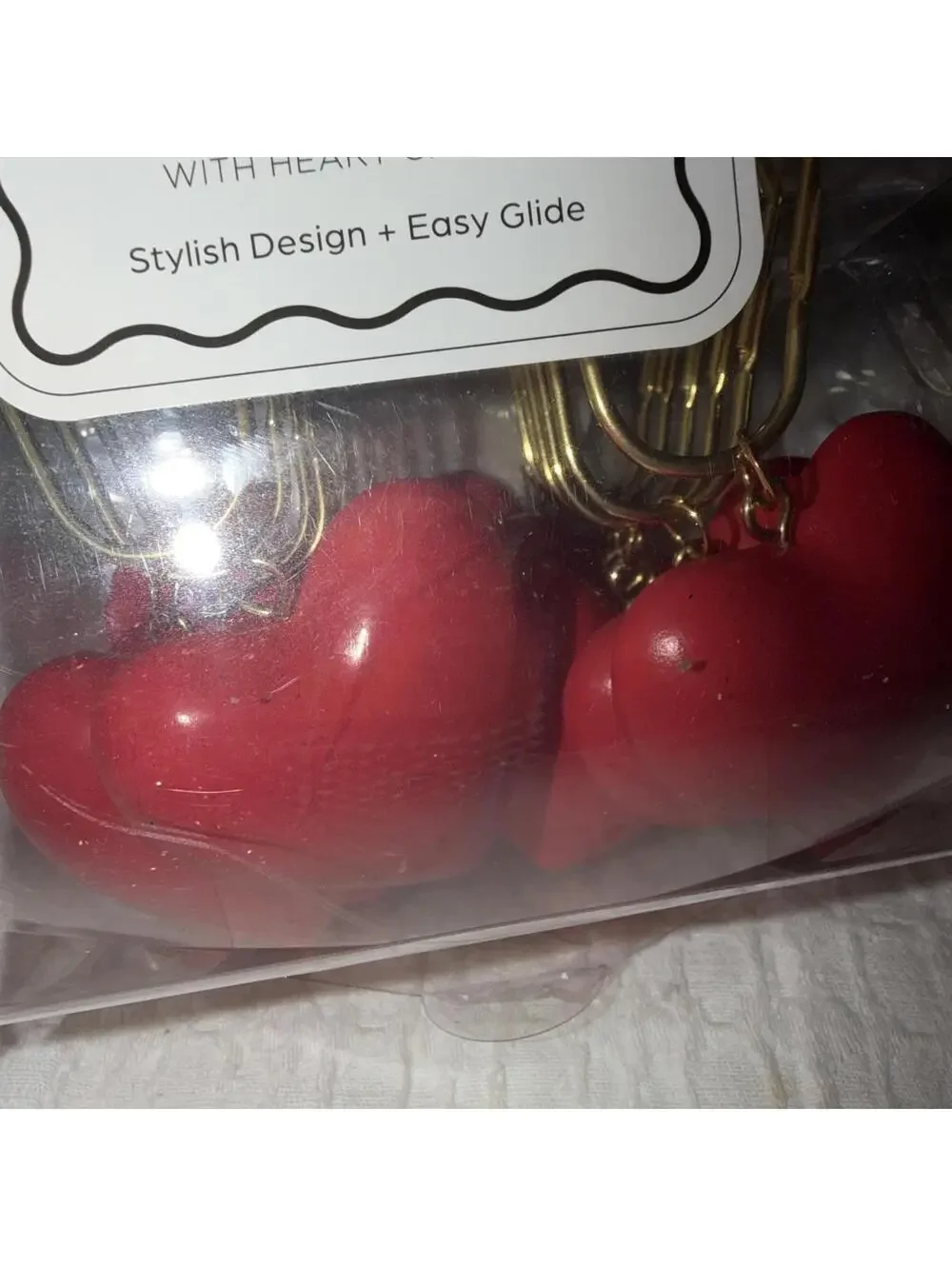 Heart Charm 12 Piece Decorative Shower Curtain Hooks Stylish Gold and red